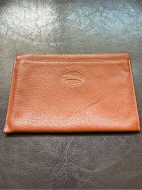 Longchamp Brown Leather Card Sleeve with Embossed Logo